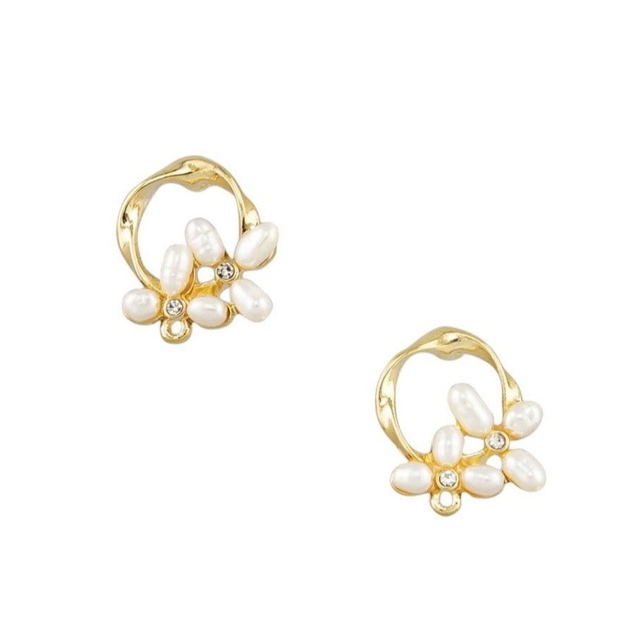 Tiger Tree Gold Pearl Cluster Earrings
