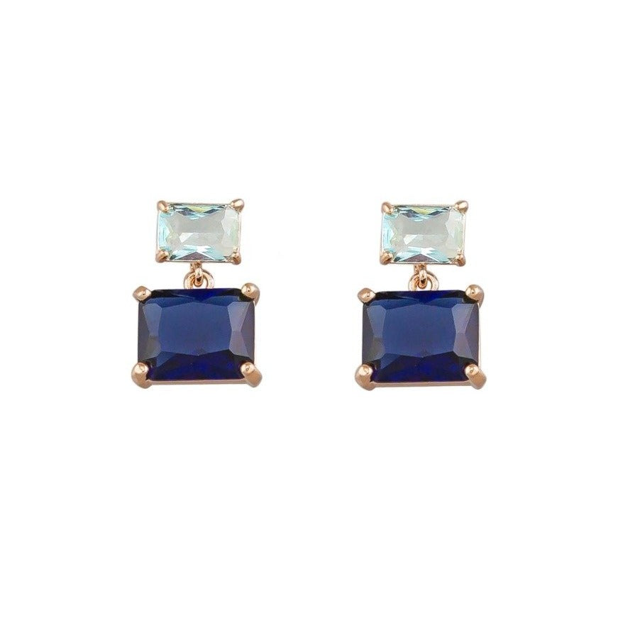 Tiger Tree Blue Retro Oblong Crystal Drop Earrings