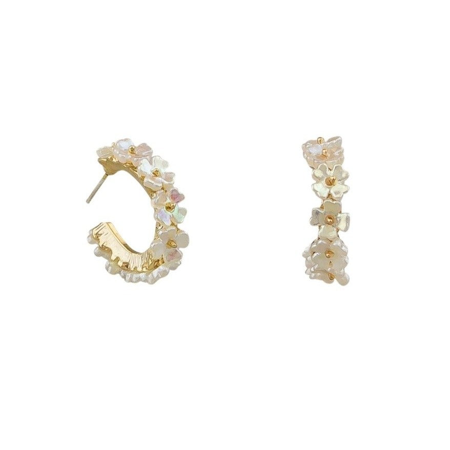 Tiger Tree Flower Pearl Hoops