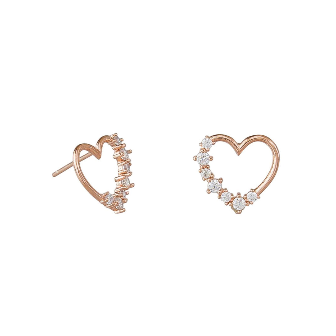 Tiger Tree Rose Gold Half Crystal Heart Earrings