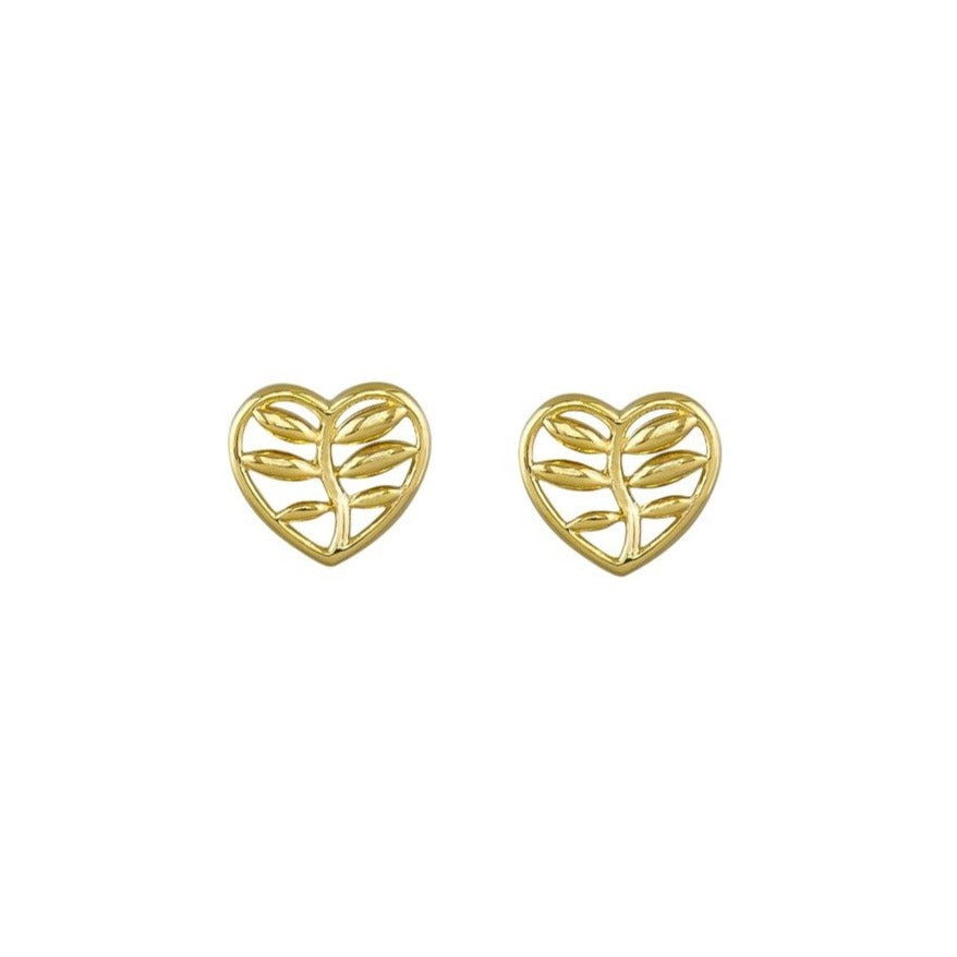 Tiger Tree Gold Heart Leaf Studs