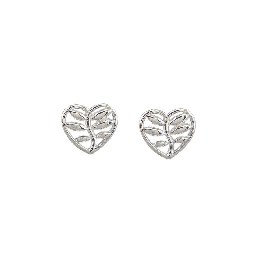 Tiger Tree Silver Heart Leaf Studs