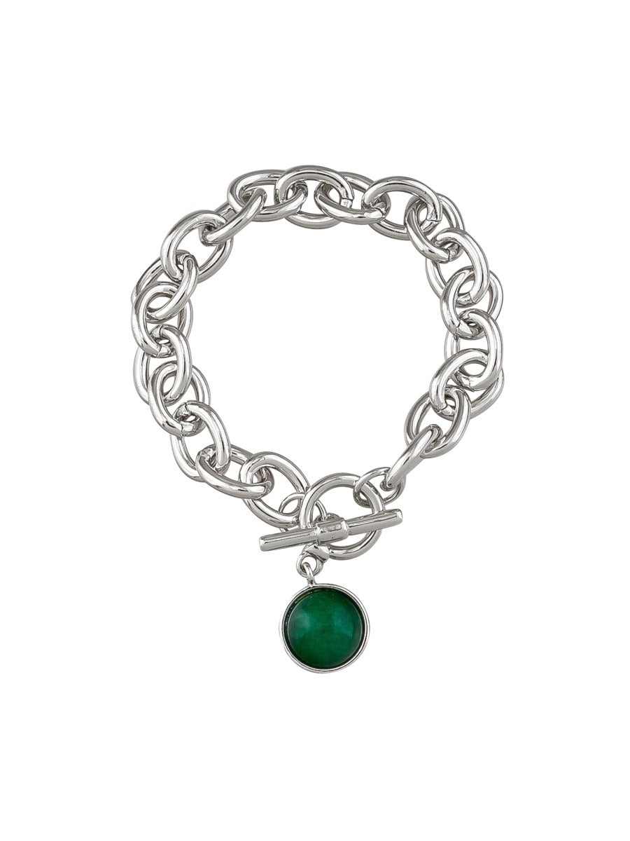 Tiger Tree Silver Fob & Moss Bracelet