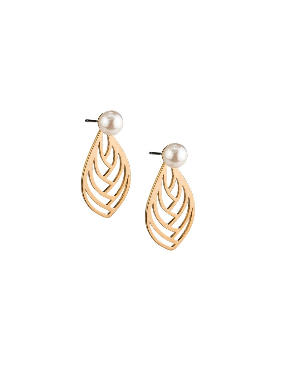 Tiger Tree Pearl & Leaf Earrings