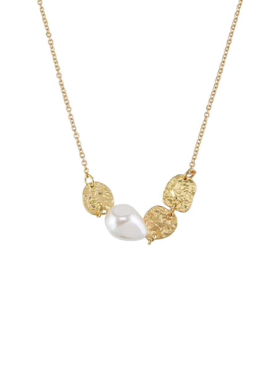 Tiger Tree Gold Pearl & Crinkle Gold Necklace