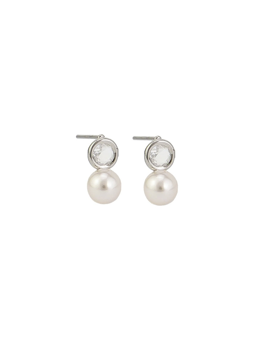 Tiger Tree Silver Bezel Set Crystal and Pearl Earrings