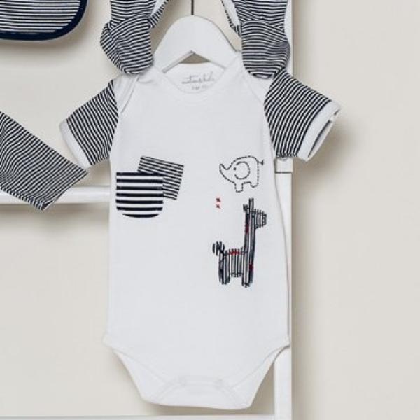 Navy & White Safari Short Sleeve Bodysuit - 3 to 6 Months