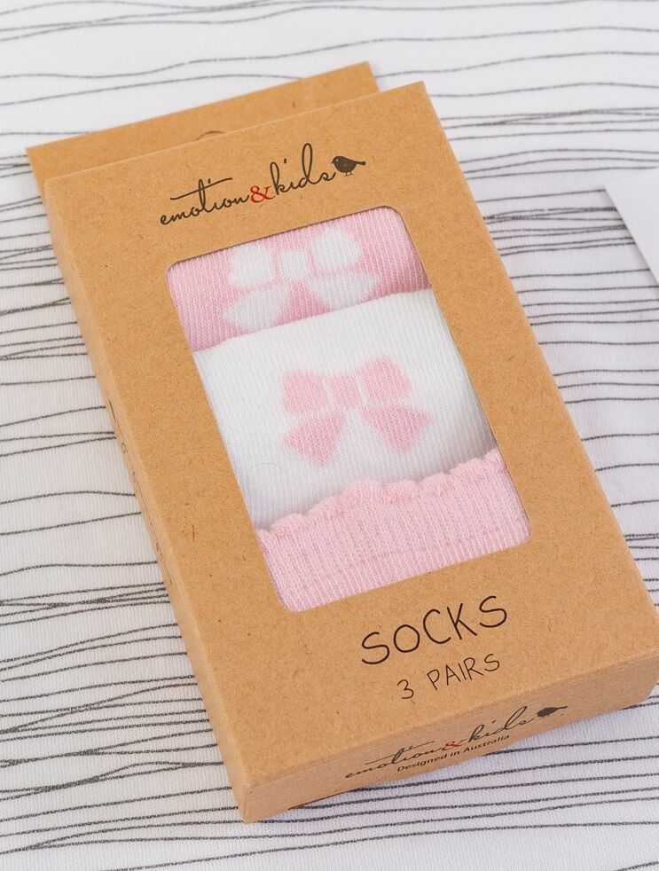 Pink Bow 3 Pack Socks 0 to 3 Months
