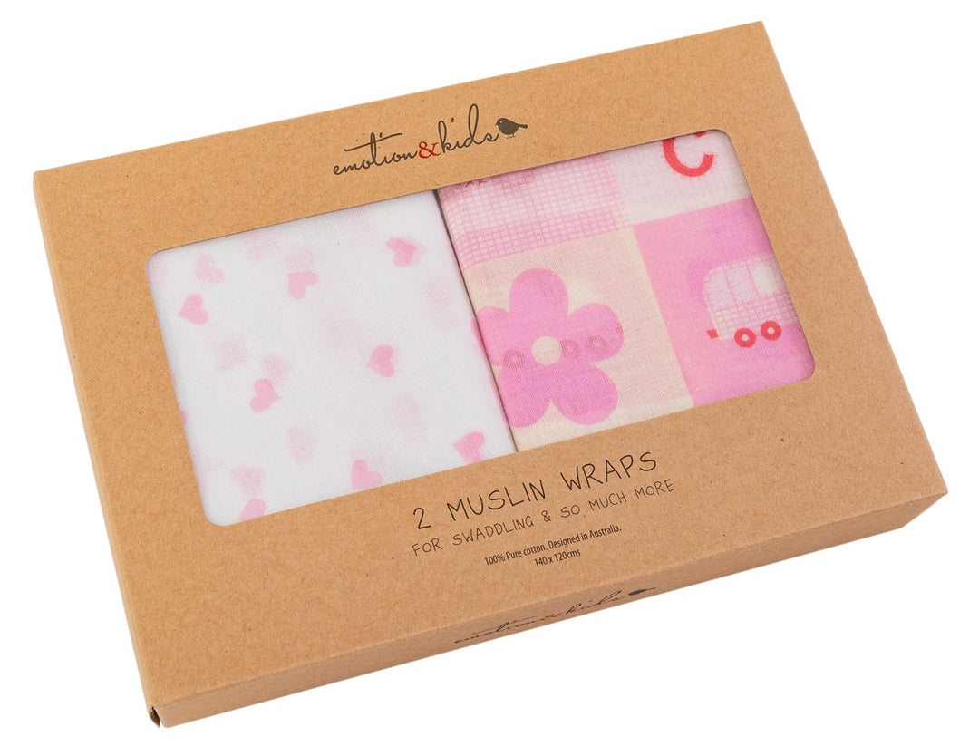 Pink Heart & Stencil Muslin 2 Pack