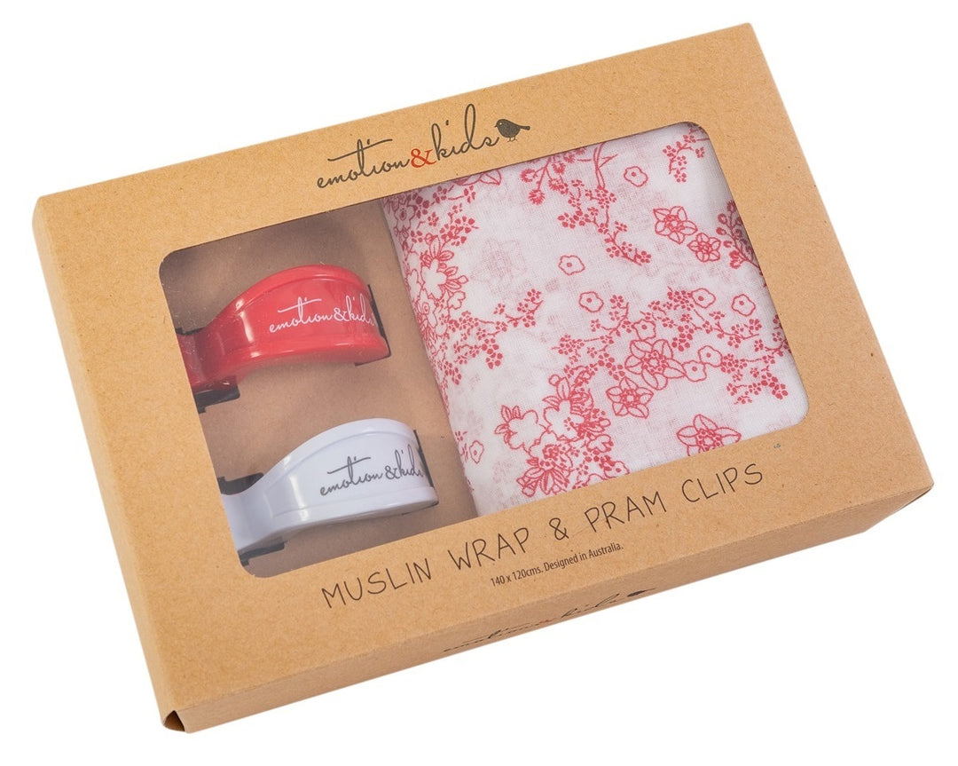 Japanese Blossom Muslin & White Pram Clips Pack