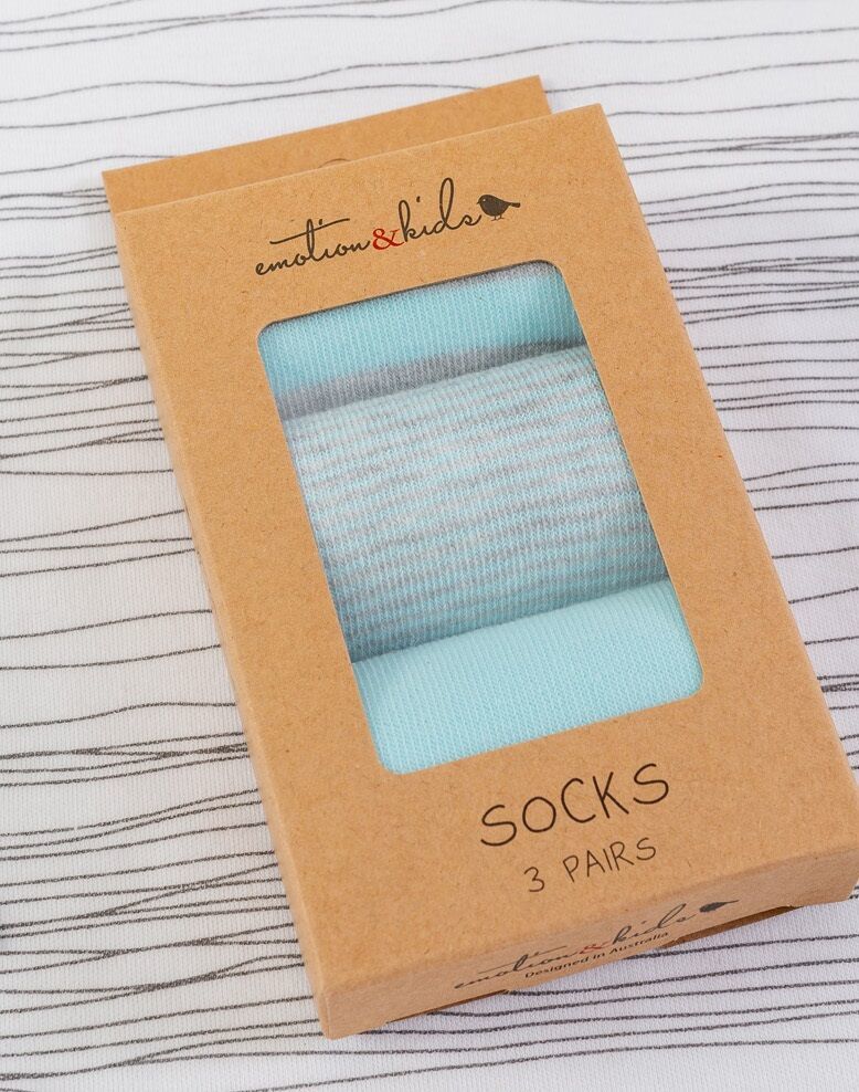 Blue & Grey Stripped 3 Pack Socks 0-3 months