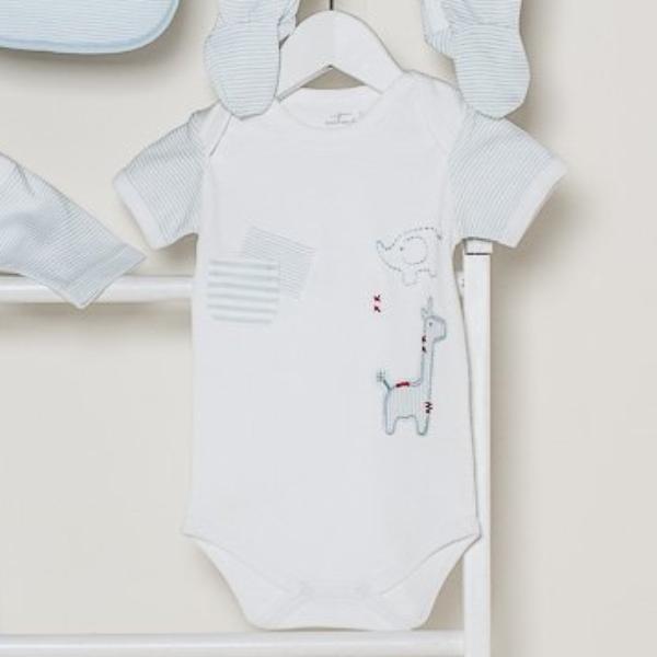 Blue & White Safari Short Sleeve Bodysuit