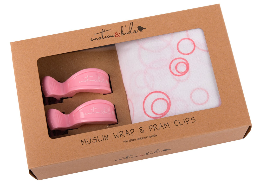 Pink Bubbles Muslin with Blue Pram Clips Pack