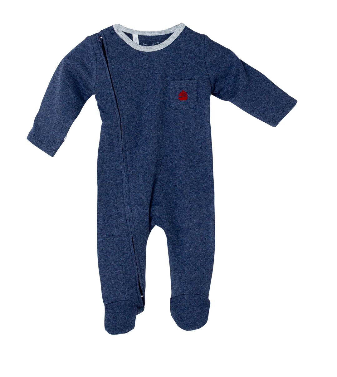 Denim & Red Sailboat Zipped Outfit with Feet