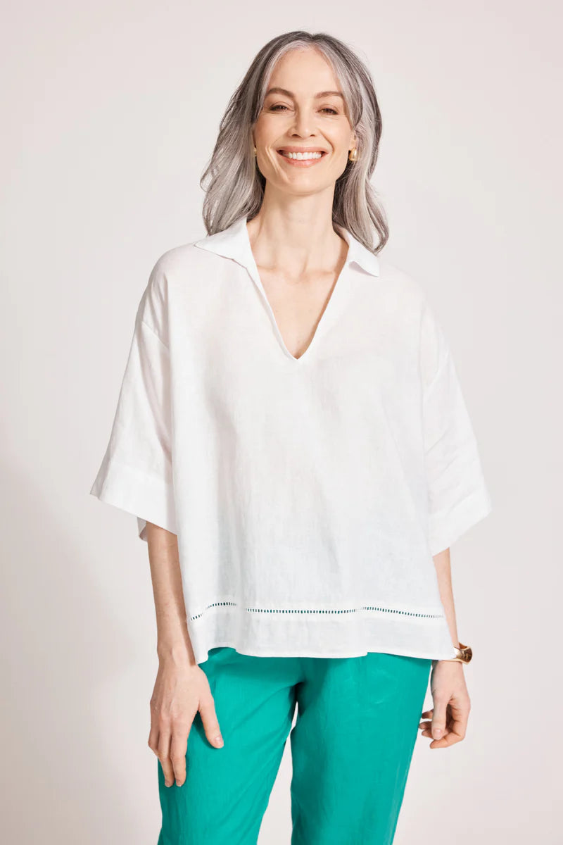 Miramar Collared Top -White