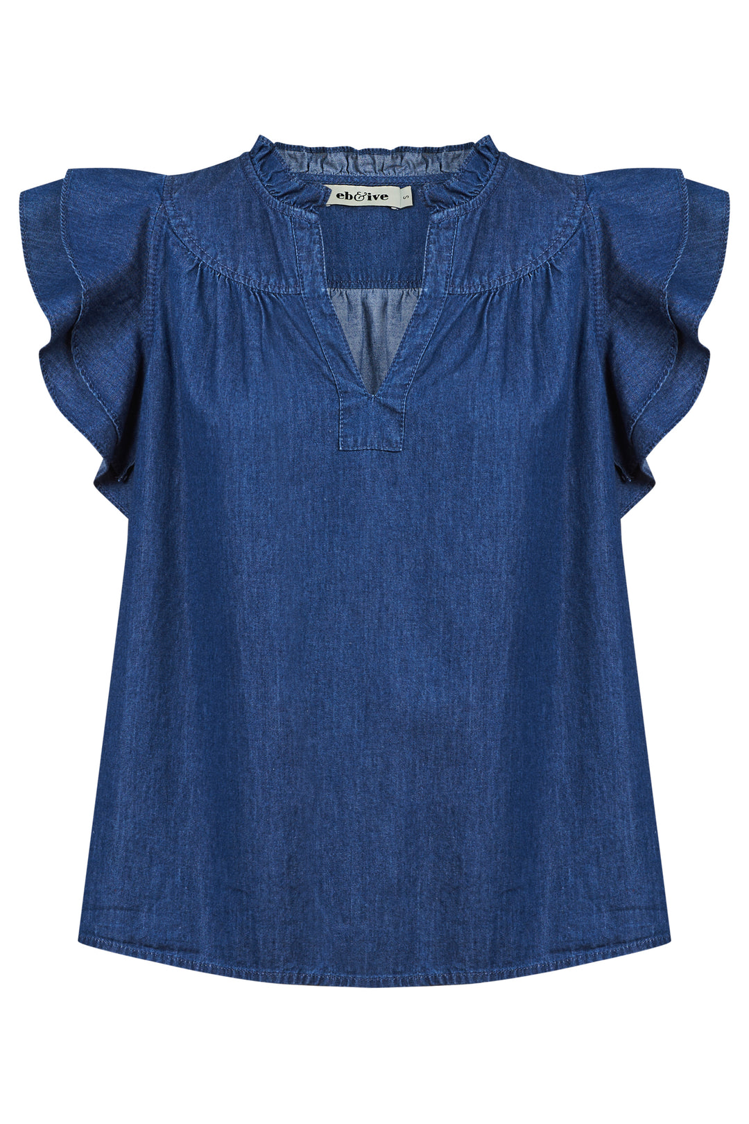 Melenia Denim Frill Top -Indigo