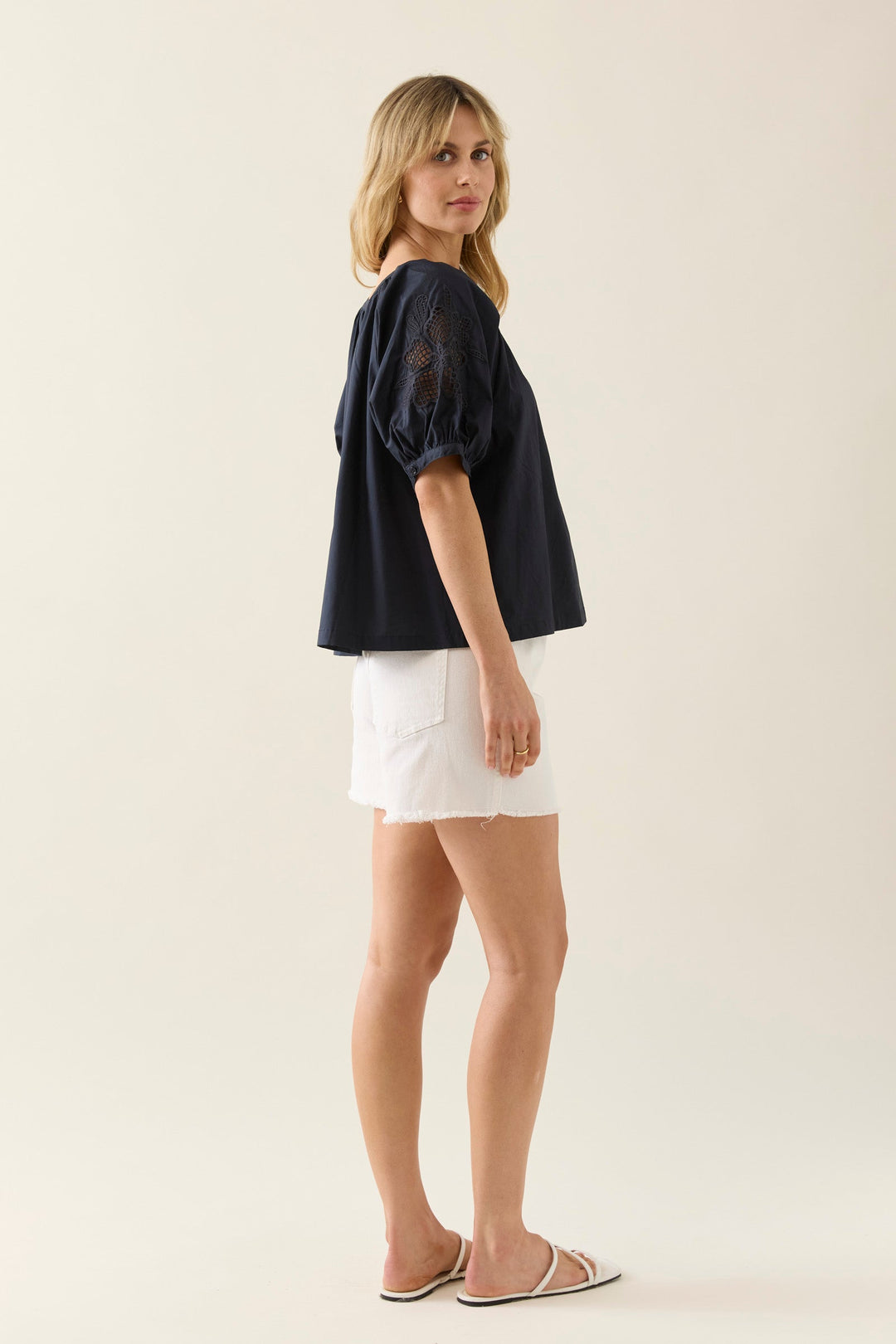 Nilsa Button Top - Navy