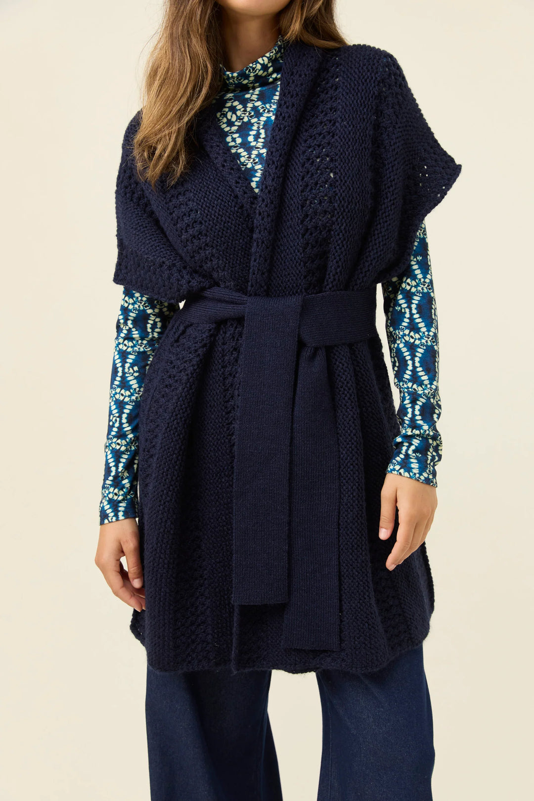 Luna Relaxed Knit Vest - One Size - Navy