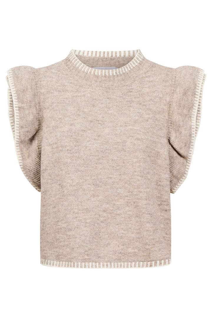 Athena Frill Knit Top - Stone