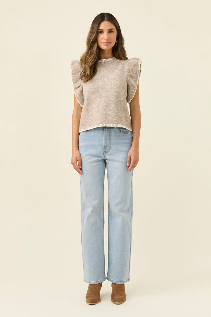 Athena Frill Knit Top - Stone