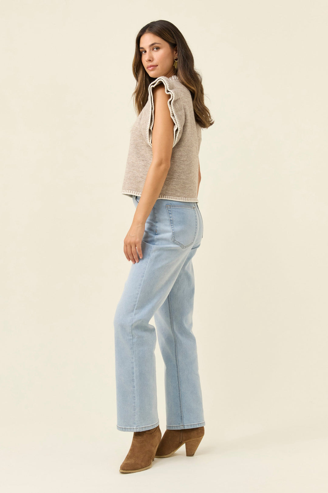 Athena Frill Knit Top - Stone