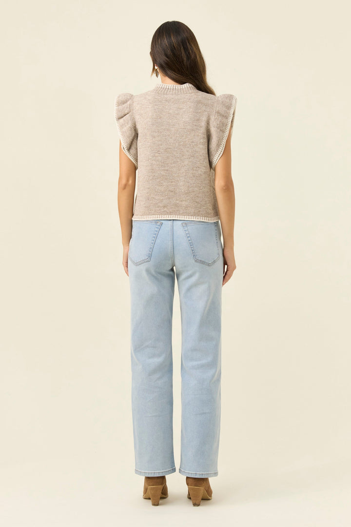 Athena Frill Knit Top - Stone