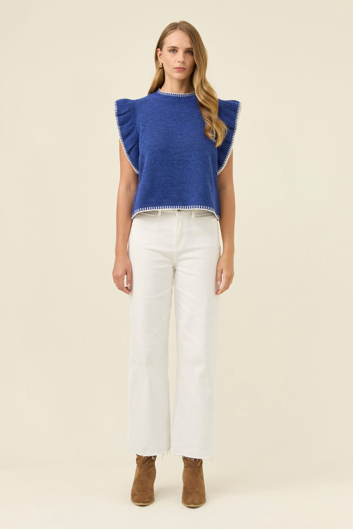 Athena Frill Knit Top - Cobalt