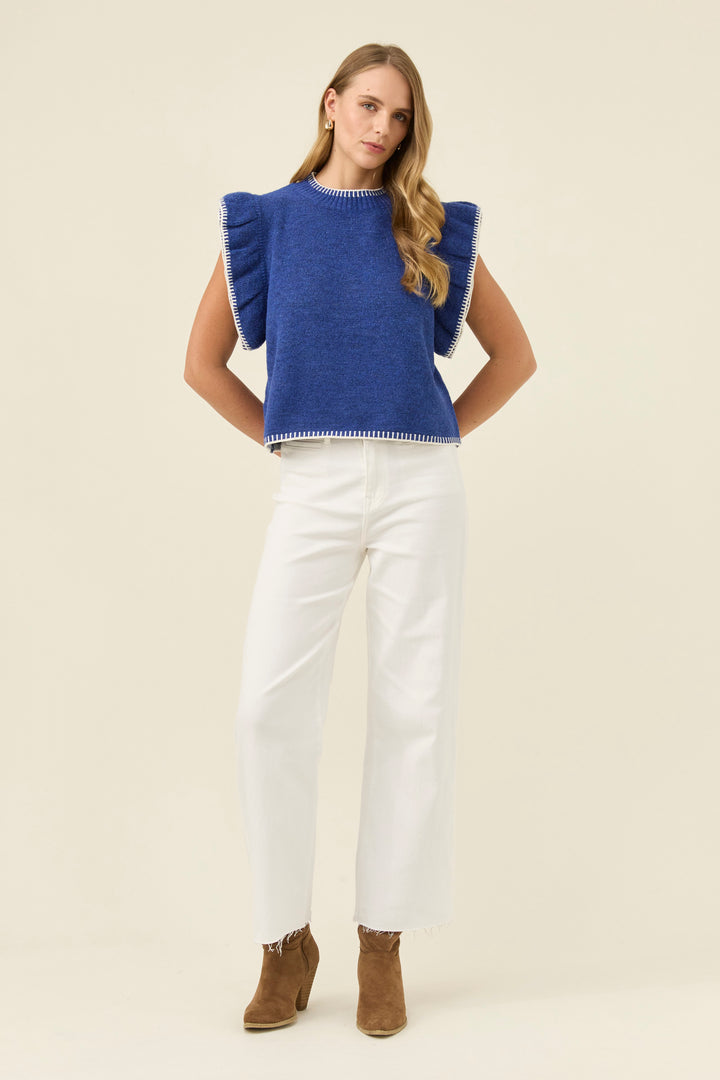 Athena Frill Knit Top - Cobalt
