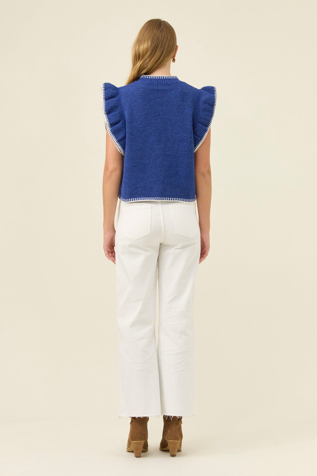 Athena Frill Knit Top - Cobalt