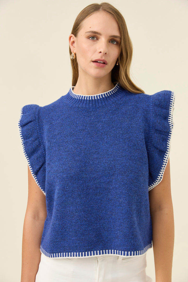 Athena Frill Knit Top - Cobalt