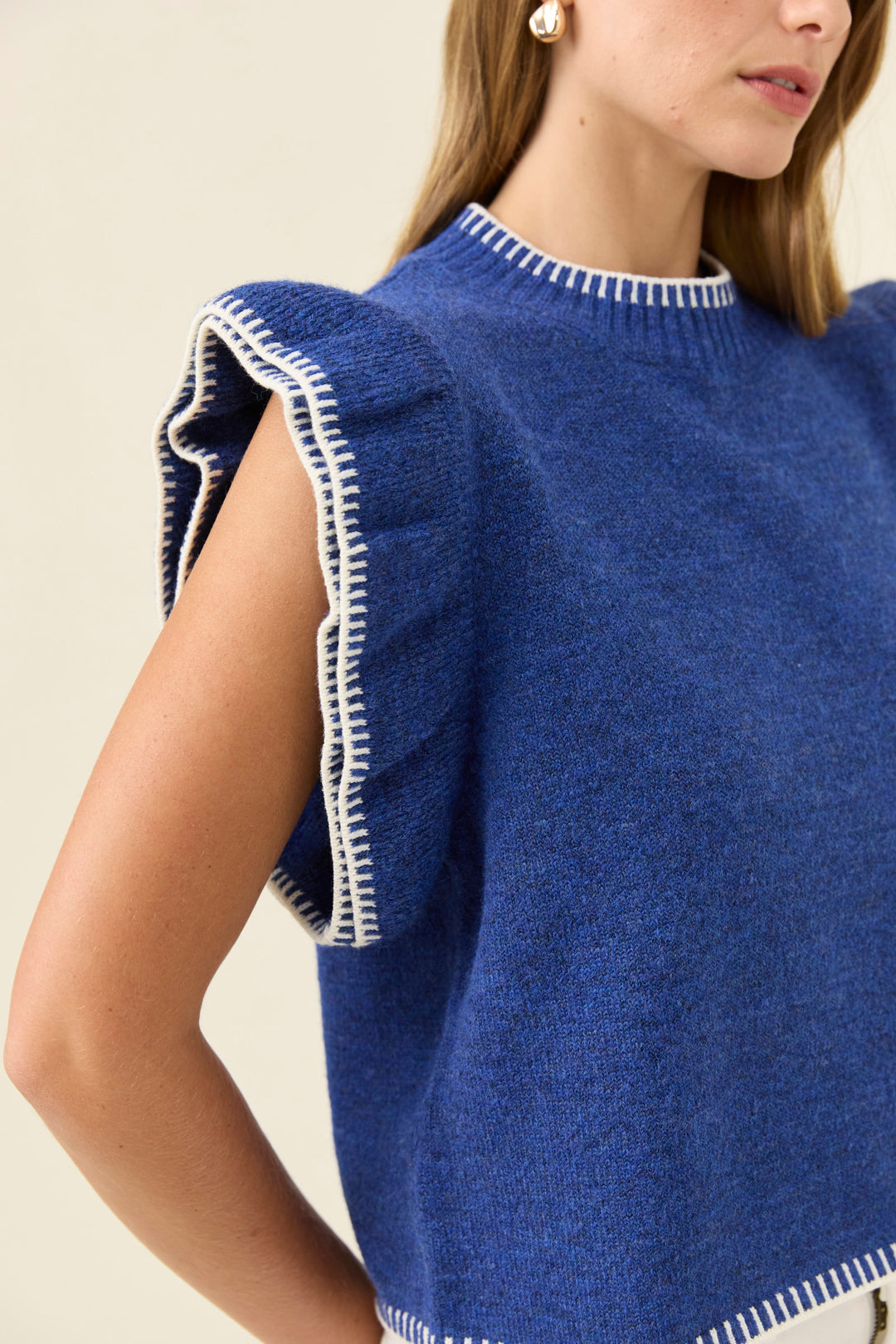 Athena Frill Knit Top - Cobalt