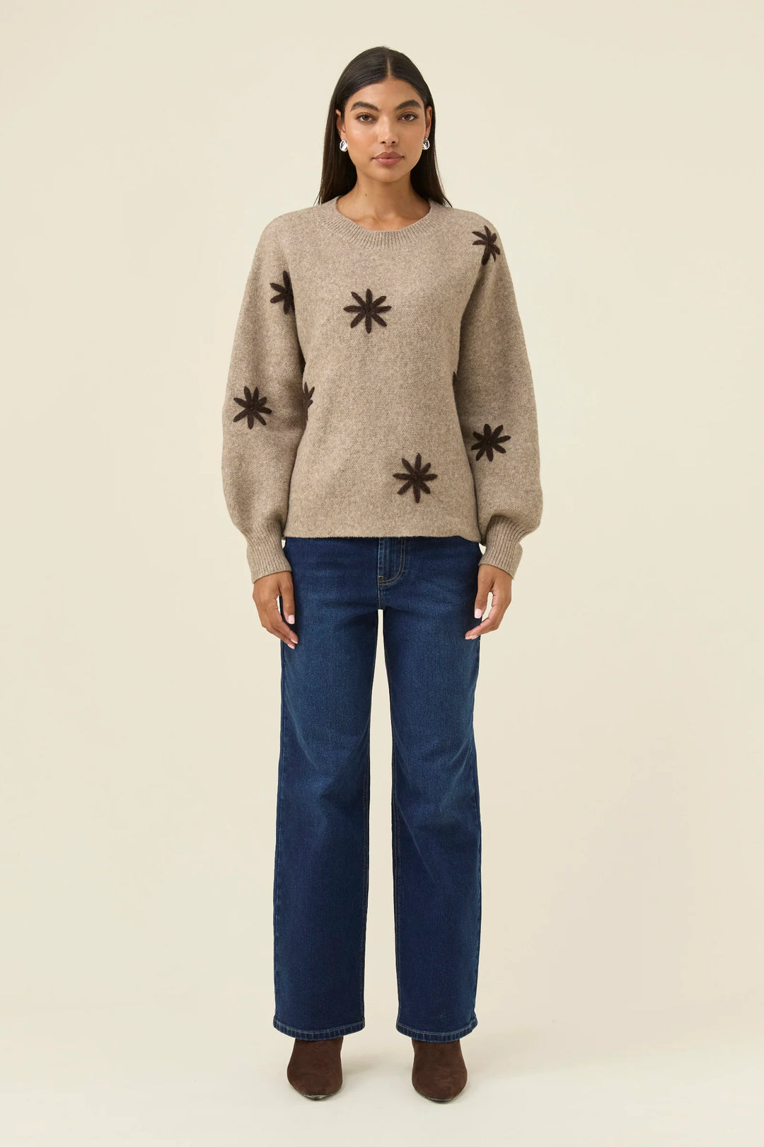 Miru Stitch Flower Jumper - Stone