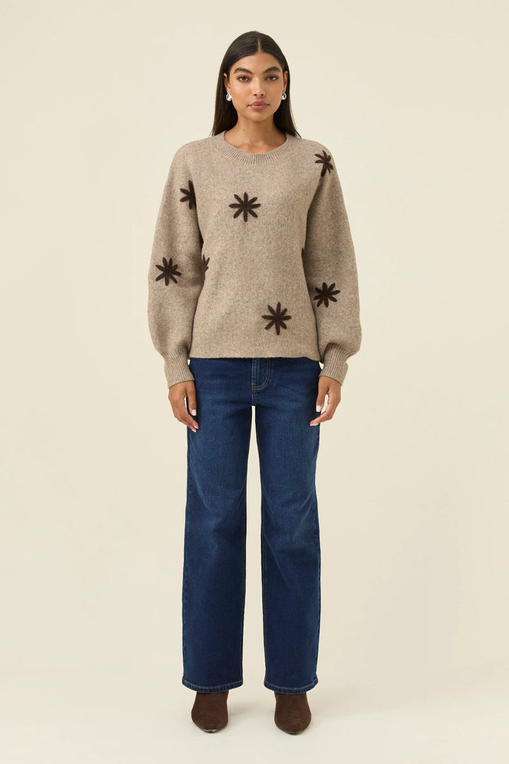 Miru Stitch Flower Jumper - Stone