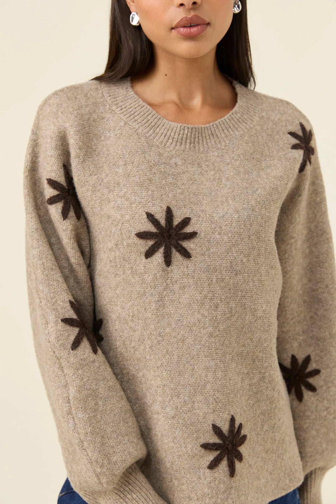 Miru Stitch Flower Jumper - Stone