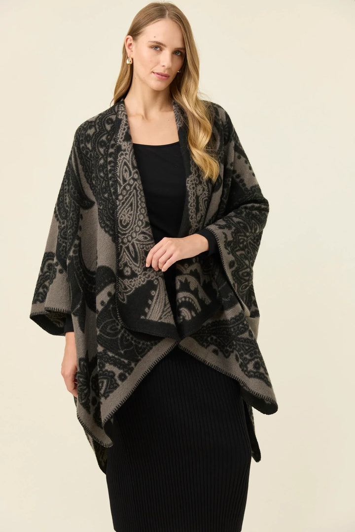 Lucia Cape - OSFA - Charcoal Paisley
