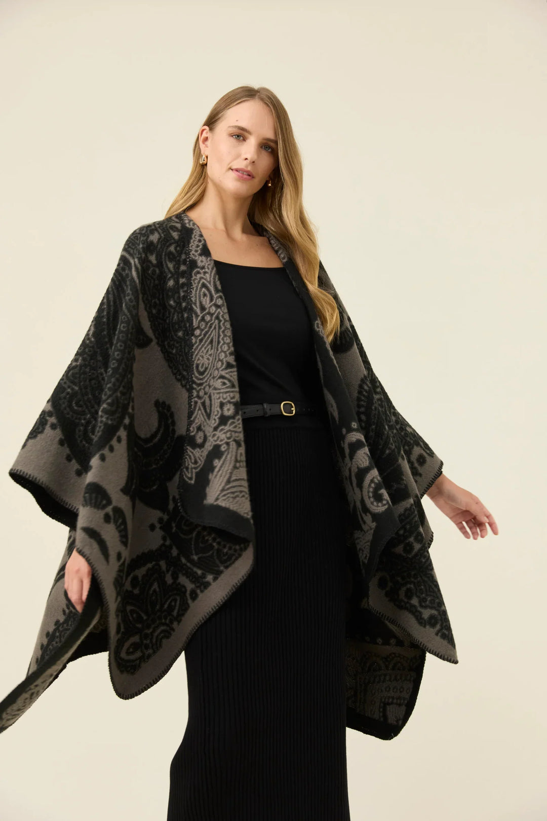 Lucia Cape - OSFA - Charcoal Paisley