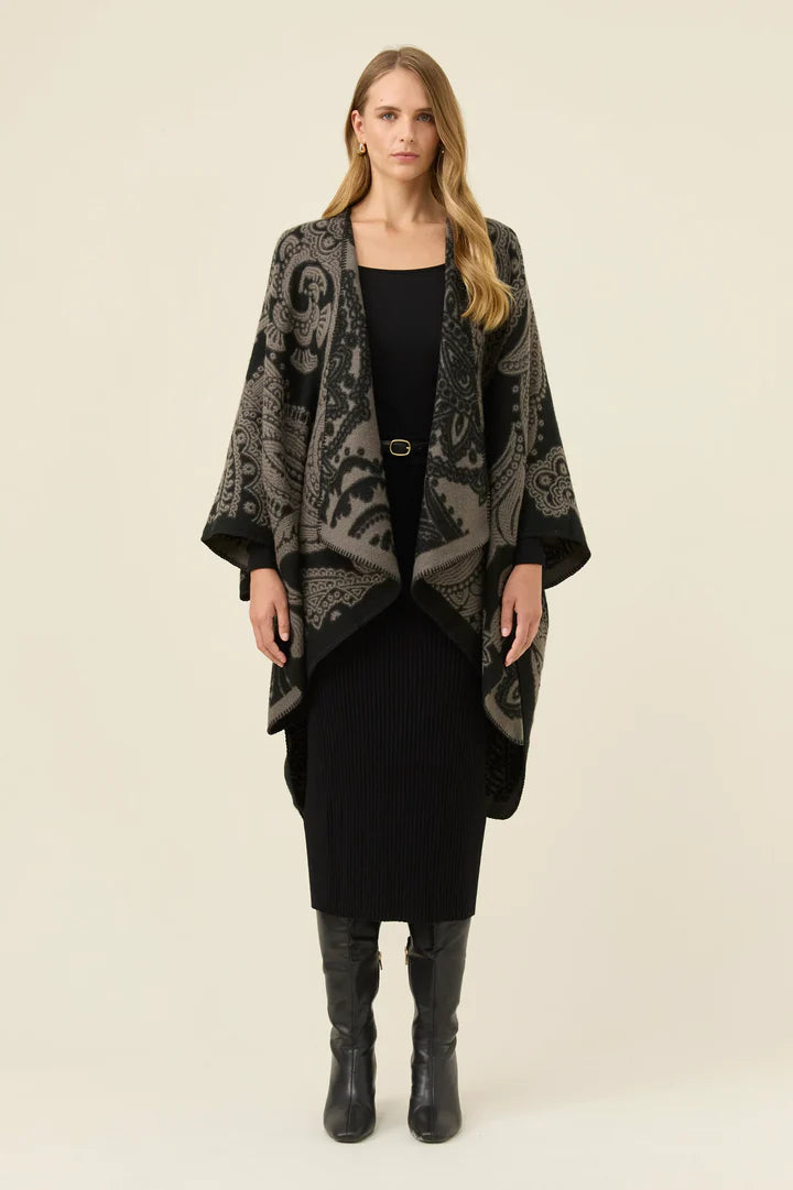 Lucia Cape - OSFA - Charcoal Paisley