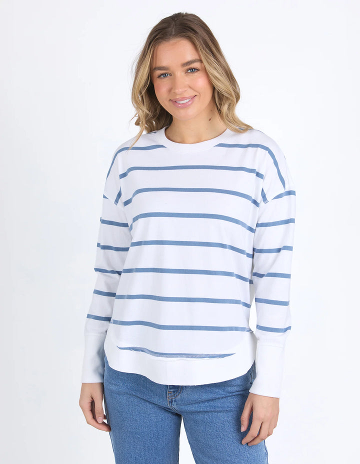 Farrah Long Sleeve Top - White/Cornet Blue Stripe