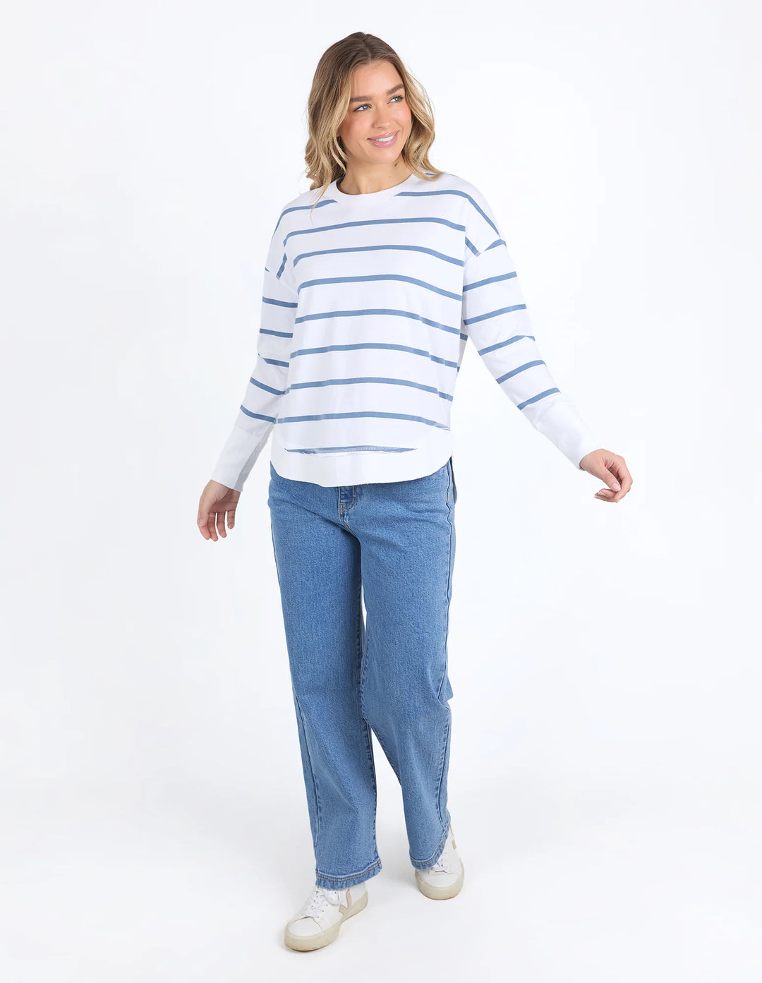 Farrah Long Sleeve Top - White/Cornet Blue Stripe