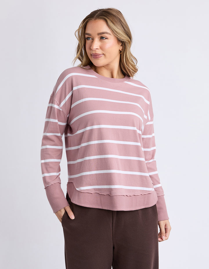 Farrah Long Sleeve top - Dark Pink Stripe / White