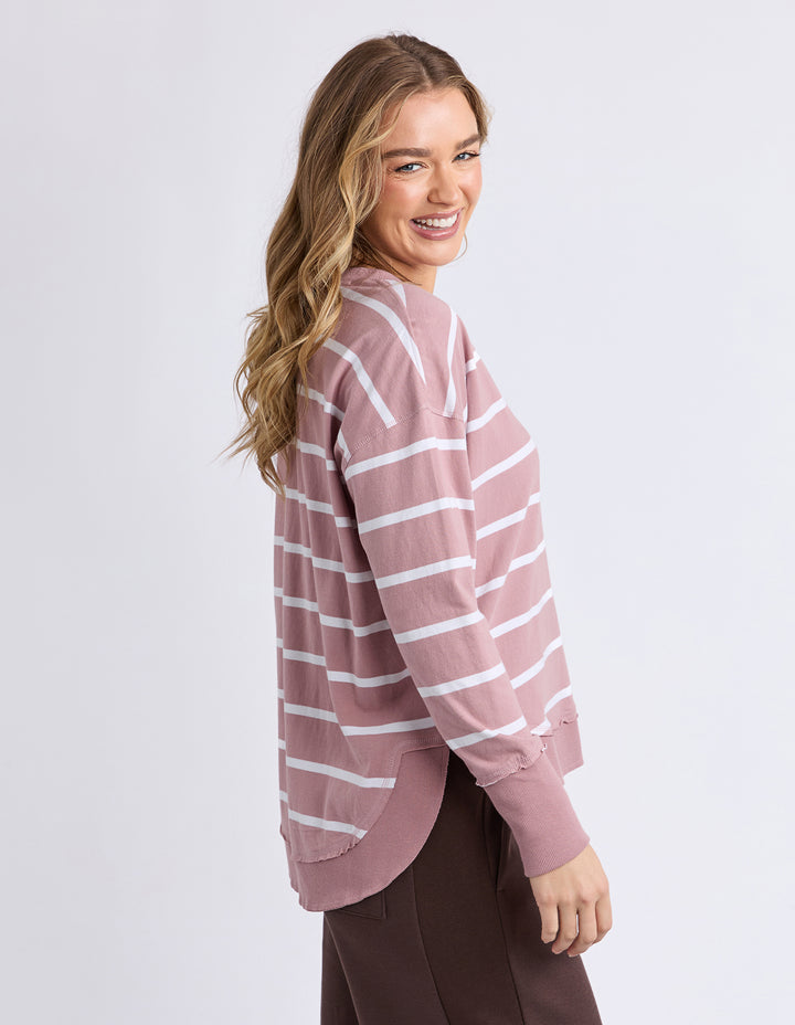 Farrah Long Sleeve top - Dark Pink Stripe / White