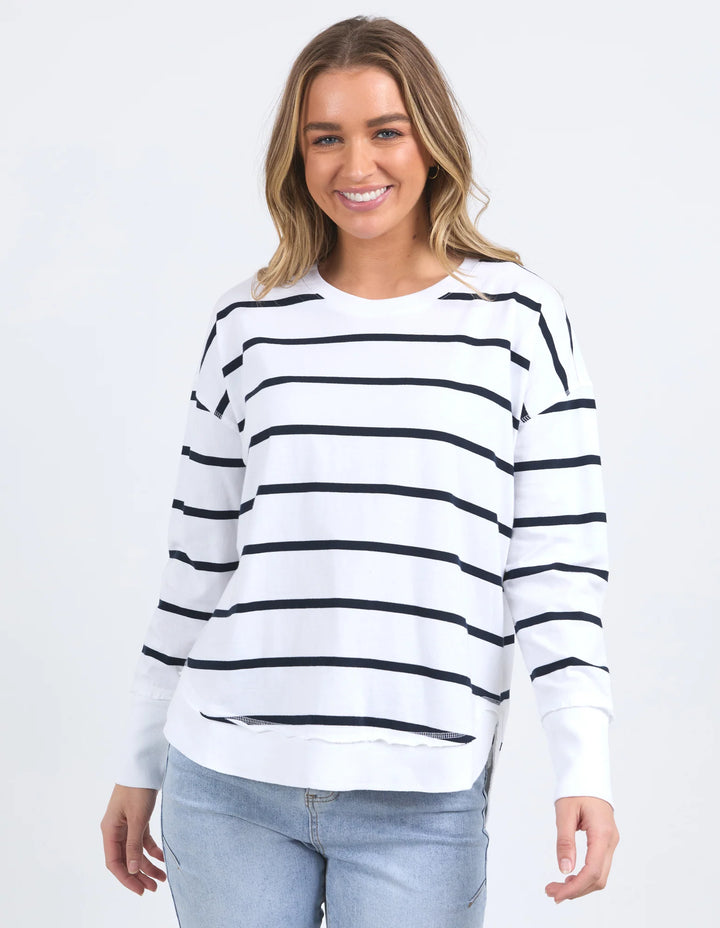 Farrah Long Sleeve top - White / Navy Stripe
