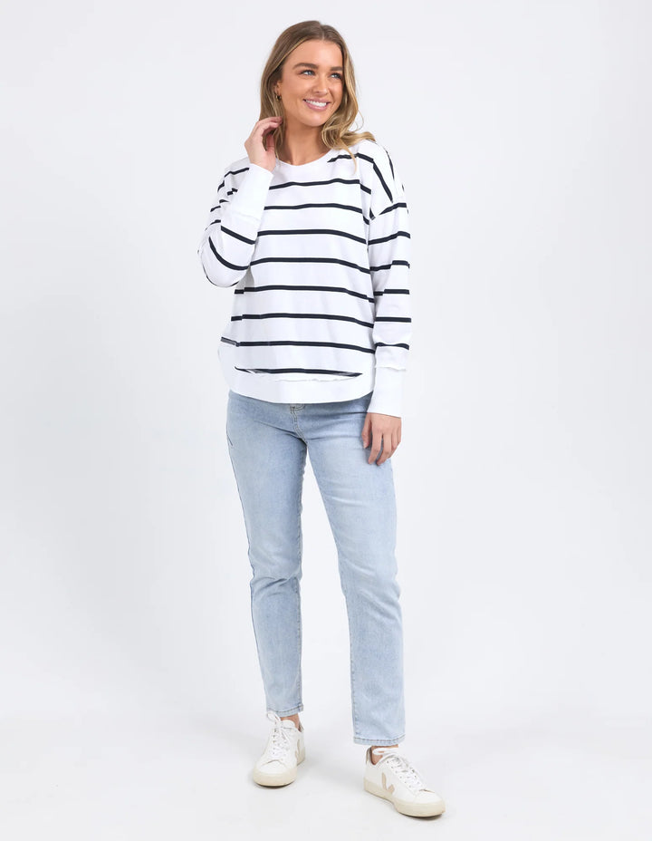 Farrah Long Sleeve top - White / Navy Stripe