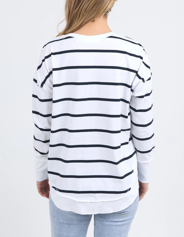 Farrah Long Sleeve top - White / Navy Stripe