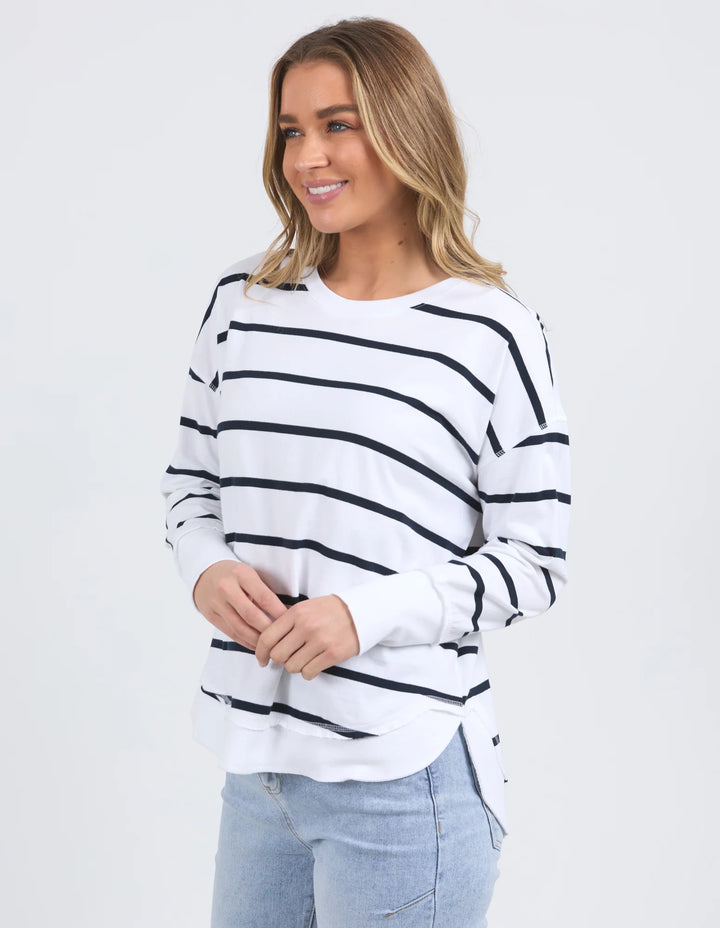 Farrah Long Sleeve top - White / Navy Stripe