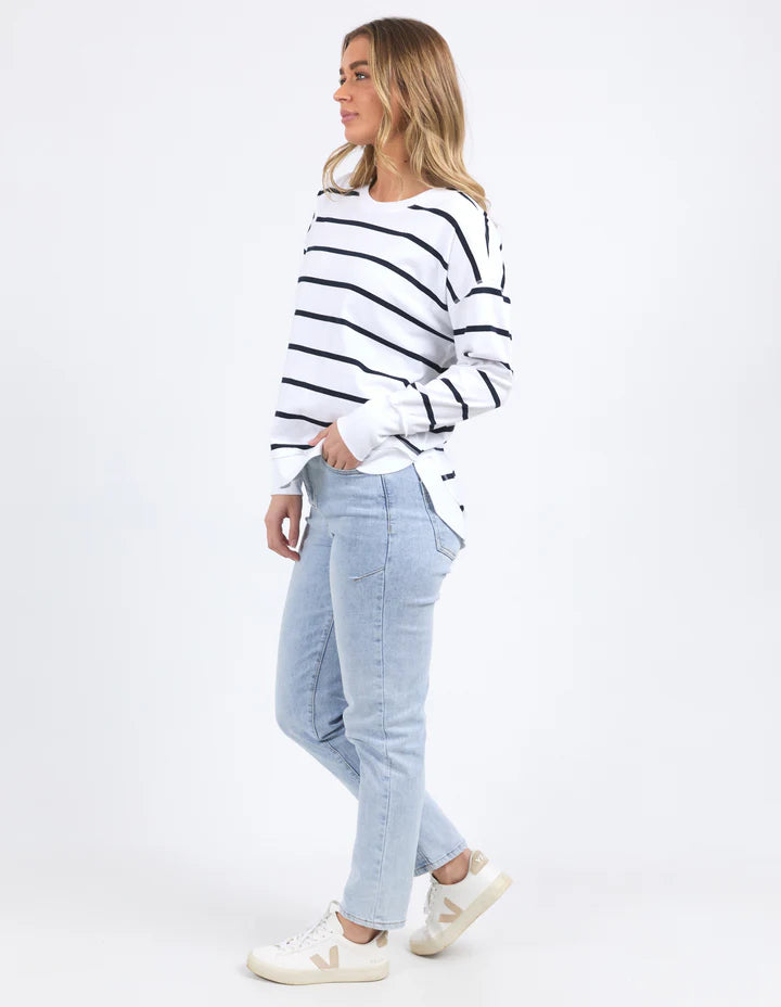 Farrah Long Sleeve top - White / Navy Stripe
