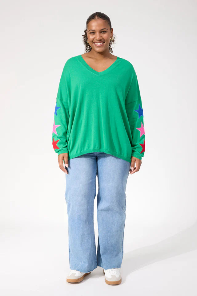 Vermont Star V Neck Jumper - Green - OSFA