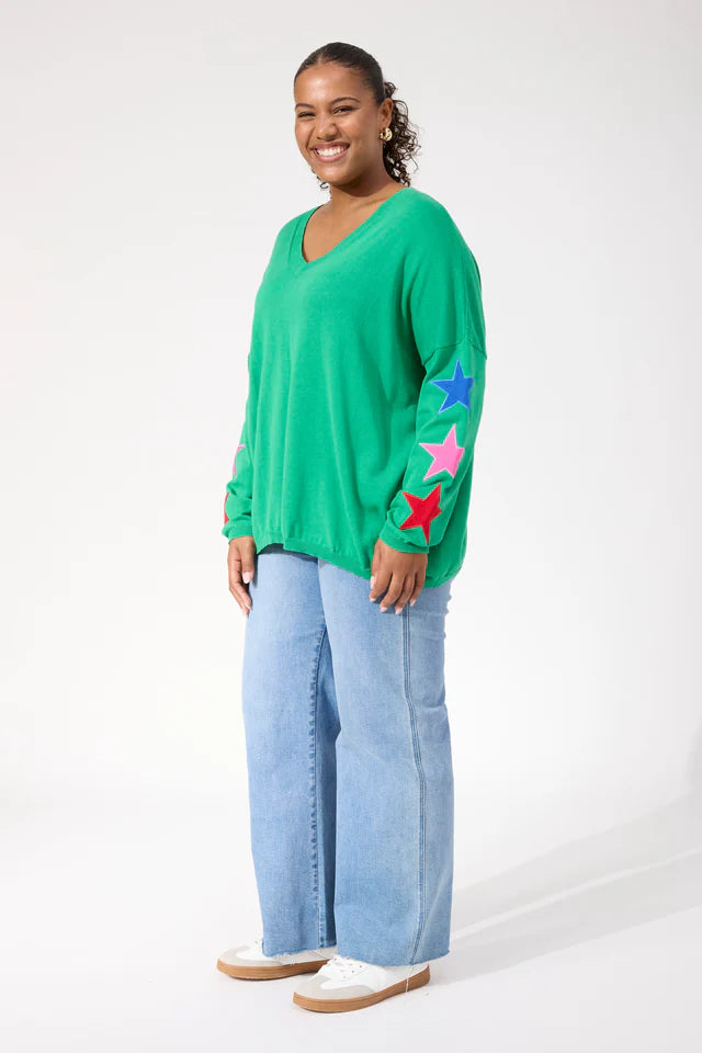 Vermont Star V Neck Jumper - Green - OSFA