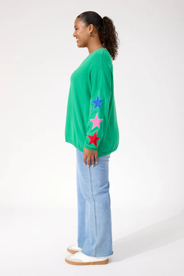 Vermont Star V Neck Jumper - Green - OSFA