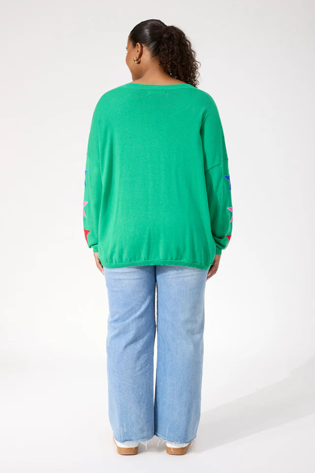 Vermont Star V Neck Jumper - Green - OSFA